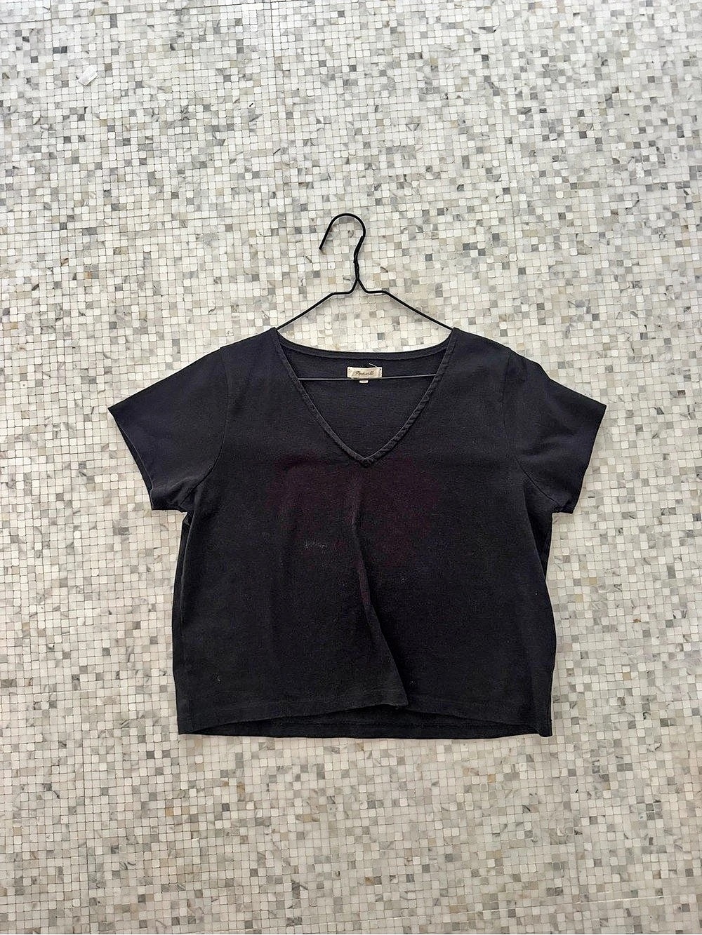 Madewell Women's Black V-Neck Short Sleeve Crop Top